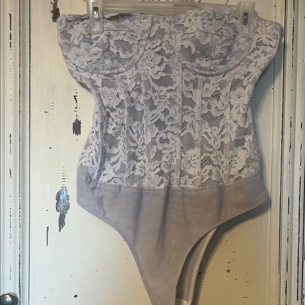 Lace Bustier Bodysuit in Gray